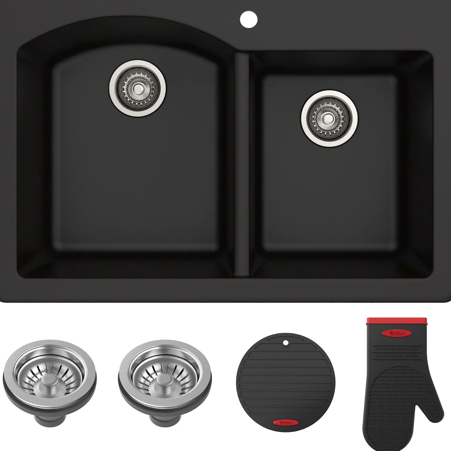 Forteza 33" Dual Mount 60/40 Double Bowl Granite Kitchen Sink in Black Drop-In / Top Mount Sinks|Double Bowl Sinks