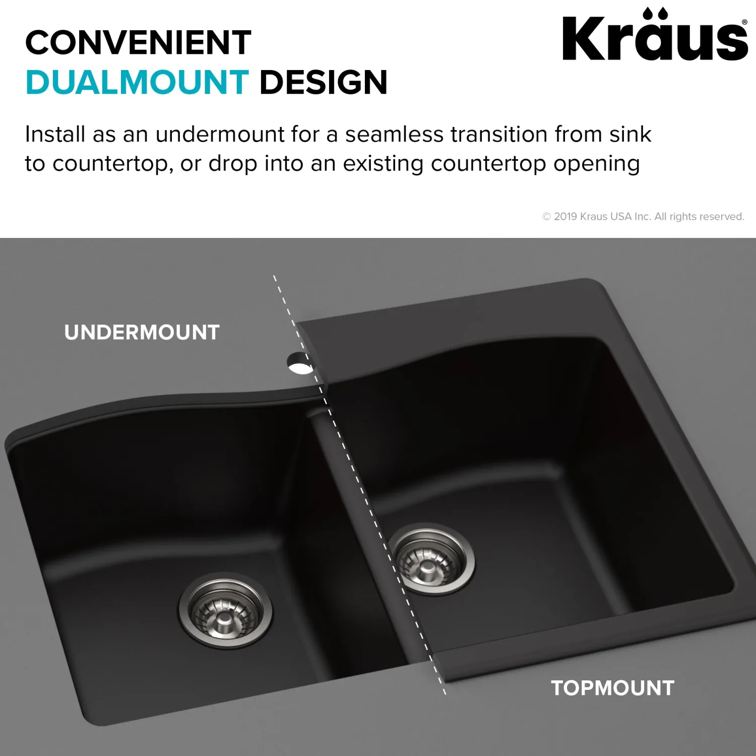 Forteza 33" Dual Mount 60/40 Double Bowl Granite Kitchen Sink in Black Drop-In / Top Mount Sinks|Double Bowl Sinks