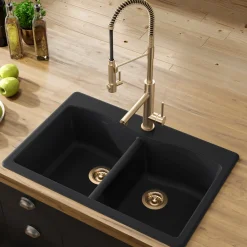 Clearance Forteza 33" Dual Mount 50/50 Double Bowl Granite Kitchen Sink in Black Drop-In / Top Mount Sinks|Double Bowl Sinks