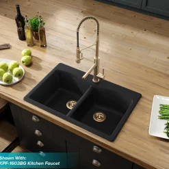 Clearance Forteza 33" Dual Mount 50/50 Double Bowl Granite Kitchen Sink in Black Drop-In / Top Mount Sinks|Double Bowl Sinks