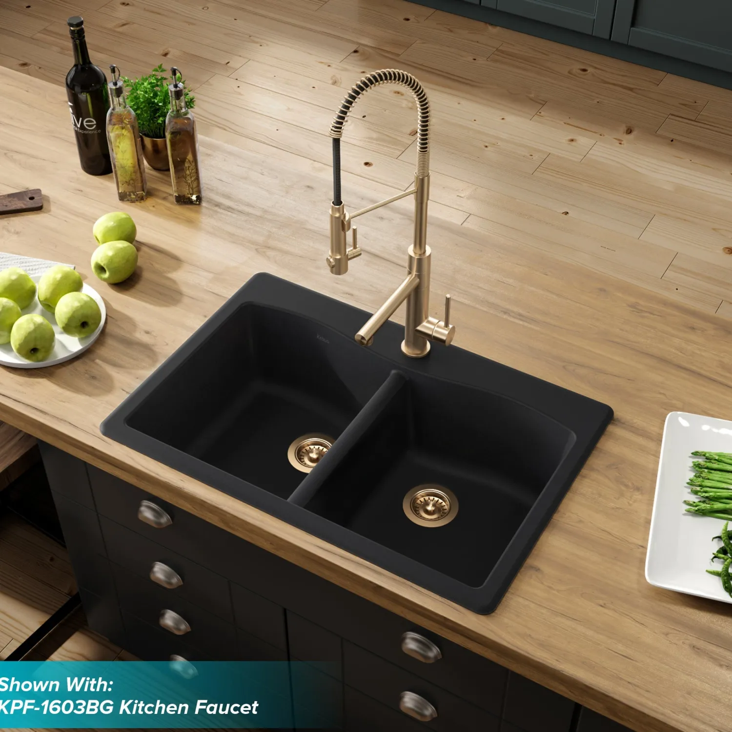Clearance Forteza 33" Dual Mount 50/50 Double Bowl Granite Kitchen Sink in Black Drop-In / Top Mount Sinks|Double Bowl Sinks