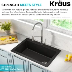 Outlet Forteza 33" Dual Mount Single Bowl Black Granite Kitchen Sink in Black Drop-In / Top Mount Sinks|Single Bowl Sinks
