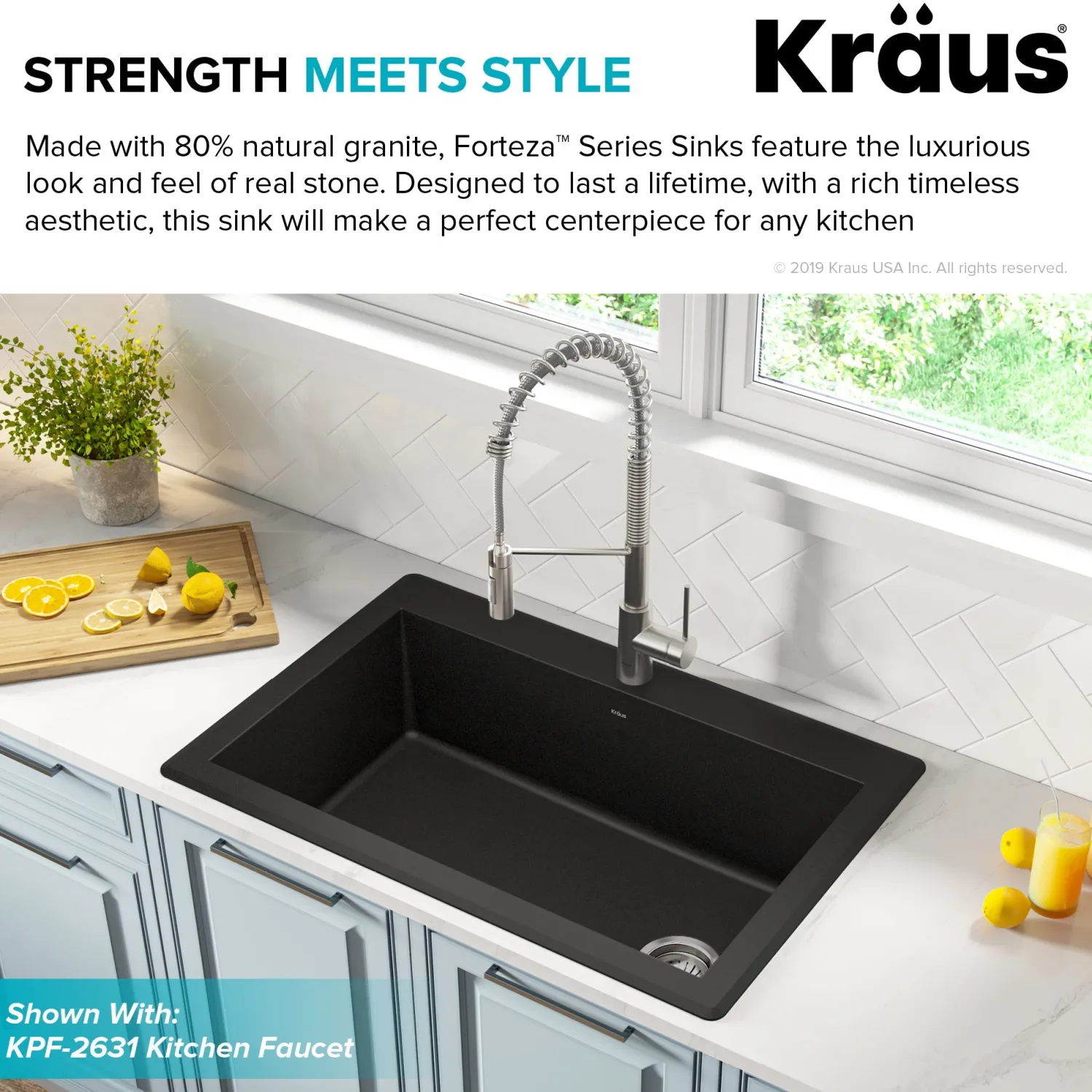 Outlet Forteza 33" Dual Mount Single Bowl Black Granite Kitchen Sink in Black Drop-In / Top Mount Sinks|Single Bowl Sinks