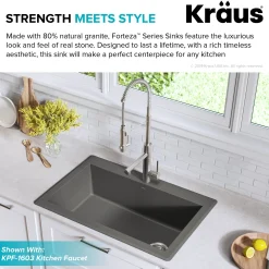 Discount Forteza 33" Dual Mount Single Bowl Granite Kitchen Sink in Grey Drop-In / Top Mount Sinks|Single Bowl Sinks
