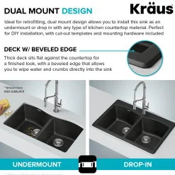 Discount Forteza 33” Granite Drop-In or Undermount 50/50 Double Bowl White Kitchen Sink Undermount Sinks|Composite & Quartz Sinks