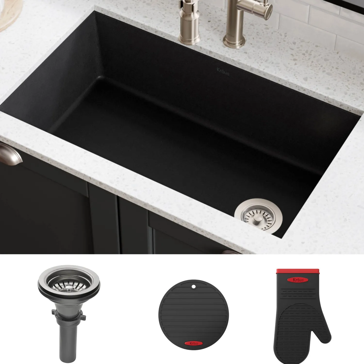 Sale Forteza 32" Undermount Single Bowl Granite Kitchen Sink in Black Single Bowl Sinks|Undermount Sinks