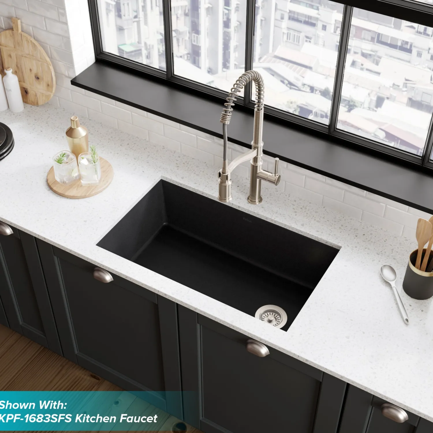 Sale Forteza 32" Undermount Single Bowl Granite Kitchen Sink in Black Single Bowl Sinks|Undermount Sinks