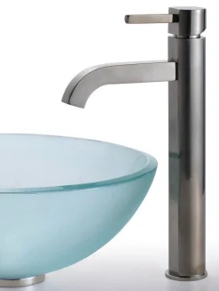 Sale Frosted 14" Glass Vessel Sink and Ramus Faucet Sink And Faucet Combos