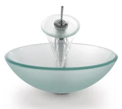 Sale Frosted Glass Vessel Sink and Waterfall Faucet Sink And Faucet Combos