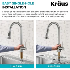2-Function Single Handle Pull Down Kitchen Faucet in Spot-Free Brushed Brass Single Hole