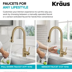 2-Function Single Handle Pull Down Kitchen Faucet in Spot-Free Brushed Brass Single Hole