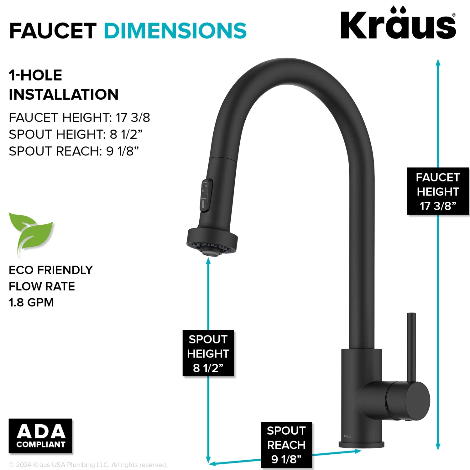 Clearance 2-Function Single Handle Pull Down Kitchen Faucet in Matte Black Single Hole
