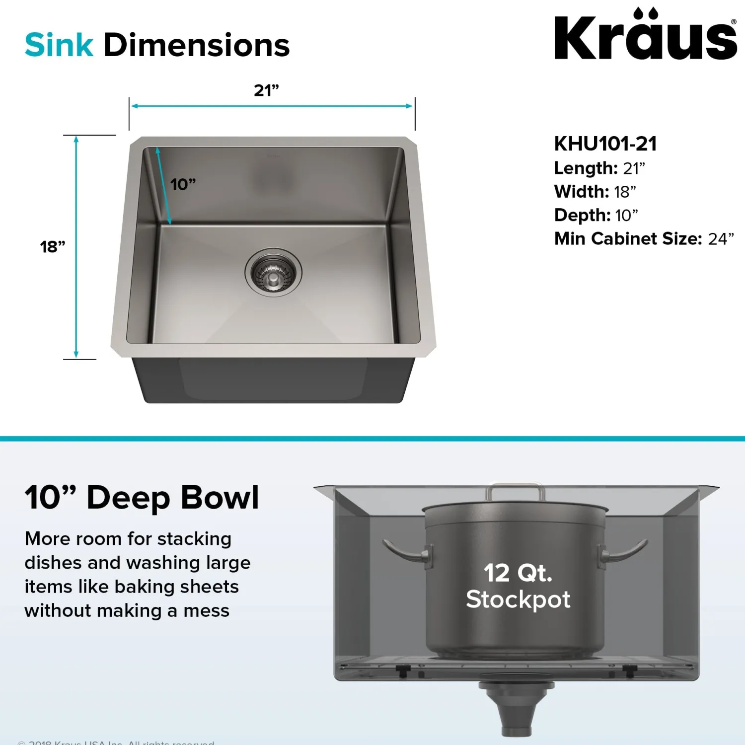 21" 16 Gauge Undermount Single Bowl Stainless Steel Kitchen Sink Bar / Prep Sinks