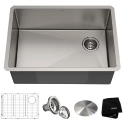 27" 16 Gauge Undermount Single Bowl Stainless Steel Kitchen Sink with Off Center Drain Stainless Steel Sinks|Single Bowl Sinks