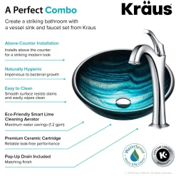 Hot 17-Inch Blue Glass Nature Series Bathroom Vessel Sink and Arlo Faucet Combo Set with Pop-Up Drain Sink And Faucet Combos|Above Counter / Vessel Sinks