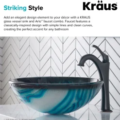 Hot 17-Inch Blue Glass Nature Series Bathroom Vessel Sink and Arlo Faucet Combo Set with Pop-Up Drain Sink And Faucet Combos|Above Counter / Vessel Sinks