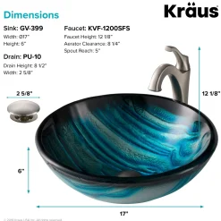Hot 17-Inch Blue Glass Nature Series Bathroom Vessel Sink and Arlo Faucet Combo Set with Pop-Up Drain Sink And Faucet Combos|Above Counter / Vessel Sinks