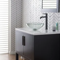 Sale 14-Inch Clear Glass Bathroom Vessel Sink and Ramus Faucet Combo Set with Pop-Up Drain Sink And Faucet Combos|Above Counter / Vessel Sinks