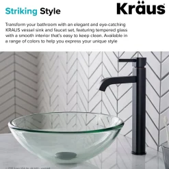 Sale 14-Inch Clear Glass Bathroom Vessel Sink and Ramus Faucet Combo Set with Pop-Up Drain Sink And Faucet Combos|Above Counter / Vessel Sinks