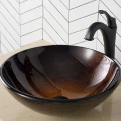 Discount 16 1/2-Inch Copper Brown Bathroom Vessel Sink and Arlo Faucet Combo Set with Pop-Up Drain Sink And Faucet Combos|Above Counter / Vessel Sinks