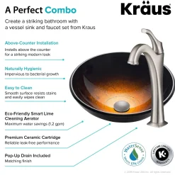 Discount 16 1/2-Inch Copper Brown Bathroom Vessel Sink and Arlo Faucet Combo Set with Pop-Up Drain Sink And Faucet Combos|Above Counter / Vessel Sinks