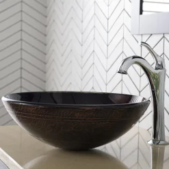 Discount 16 1/2-Inch Copper Brown Bathroom Vessel Sink and Arlo Faucet Combo Set with Pop-Up Drain Sink And Faucet Combos|Above Counter / Vessel Sinks