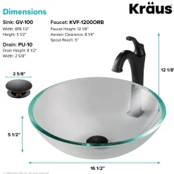 New 16 1/2-Inch Crystal Clear Glass Bathroom Vessel Sink and Arlo Faucet Combo Set with Pop-Up Drain Sink And Faucet Combos|Above Counter / Vessel Sinks