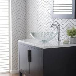 New 16 1/2-Inch Crystal Clear Glass Bathroom Vessel Sink and Arlo Faucet Combo Set with Pop-Up Drain Sink And Faucet Combos|Above Counter / Vessel Sinks