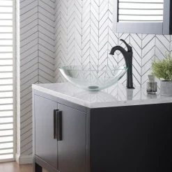 New 16 1/2-Inch Crystal Clear Glass Bathroom Vessel Sink and Arlo Faucet Combo Set with Pop-Up Drain Sink And Faucet Combos|Above Counter / Vessel Sinks