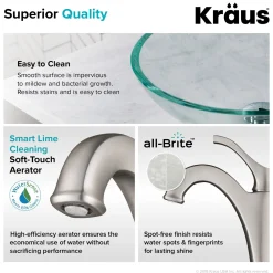 New 16 1/2-Inch Crystal Clear Glass Bathroom Vessel Sink and Arlo Faucet Combo Set with Pop-Up Drain Sink And Faucet Combos|Above Counter / Vessel Sinks