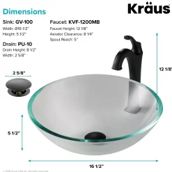 New 16 1/2-Inch Crystal Clear Glass Bathroom Vessel Sink and Arlo Faucet Combo Set with Pop-Up Drain Sink And Faucet Combos|Above Counter / Vessel Sinks