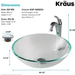 New 16 1/2-Inch Crystal Clear Glass Bathroom Vessel Sink and Arlo Faucet Combo Set with Pop-Up Drain Sink And Faucet Combos|Above Counter / Vessel Sinks