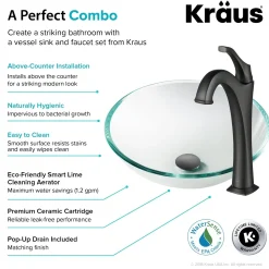 New 16 1/2-Inch Crystal Clear Glass Bathroom Vessel Sink and Arlo Faucet Combo Set with Pop-Up Drain Sink And Faucet Combos|Above Counter / Vessel Sinks