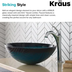 Sale 17-Inch Green Glass Nature Series Bathroom Vessel Sink and Arlo Faucet Combo Set with Pop-Up Drain Sink And Faucet Combos|Above Counter / Vessel Sinks