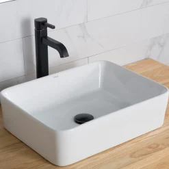 Hot 19-Inch Modern Rectangular White Porcelain Ceramic Bathroom Vessel Sink and Ramus Faucet Combo Set with Pop-Up Drain, Oil Rubbed Bronze Finish Sink And Faucet Combos|Above Counter / Vessel Sinks