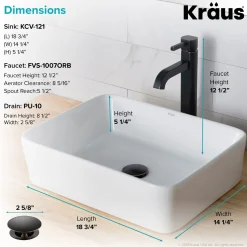 Hot 19-Inch Modern Rectangular White Porcelain Ceramic Bathroom Vessel Sink and Ramus Faucet Combo Set with Pop-Up Drain, Oil Rubbed Bronze Finish Sink And Faucet Combos|Above Counter / Vessel Sinks