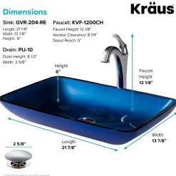 New 22-Inch Rectangular Blue Glass Bathroom Vessel Sink and Arlo Faucet Combo Set with Pop-Up Drain Sink And Faucet Combos|Above Counter / Vessel Sinks