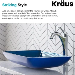 New 22-Inch Rectangular Blue Glass Bathroom Vessel Sink and Arlo Faucet Combo Set with Pop-Up Drain Sink And Faucet Combos|Above Counter / Vessel Sinks