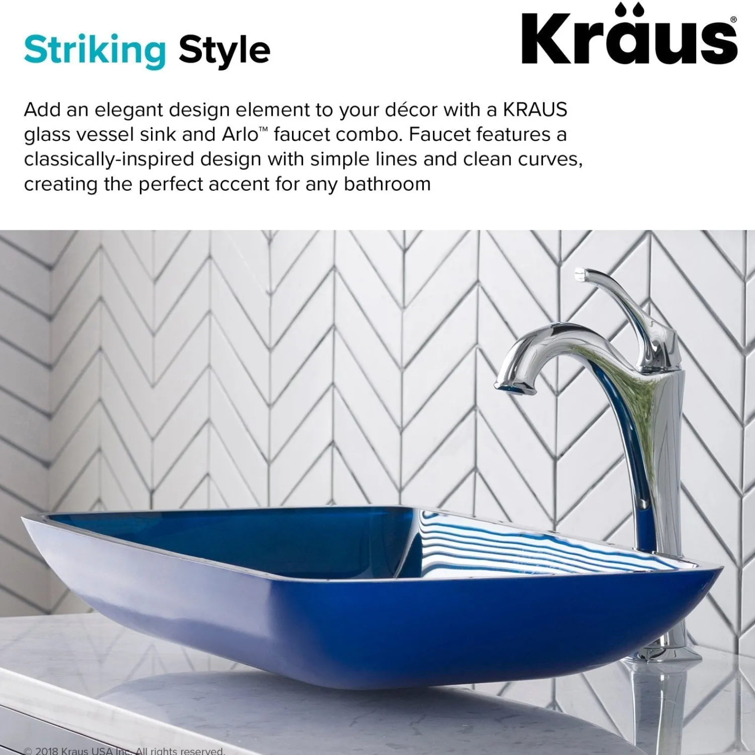 New 22-Inch Rectangular Blue Glass Bathroom Vessel Sink and Arlo Faucet Combo Set with Pop-Up Drain Sink And Faucet Combos|Above Counter / Vessel Sinks