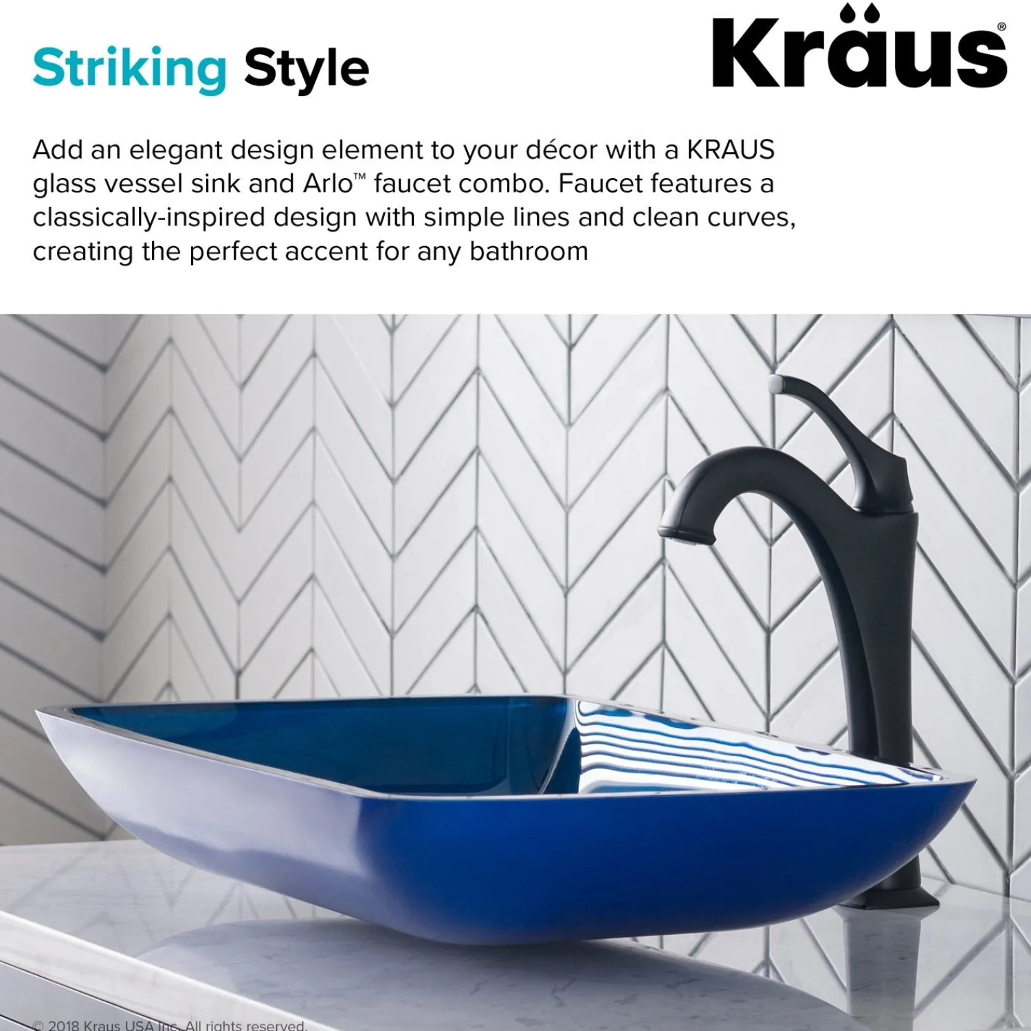 New 22-Inch Rectangular Blue Glass Bathroom Vessel Sink and Arlo Faucet Combo Set with Pop-Up Drain Sink And Faucet Combos|Above Counter / Vessel Sinks