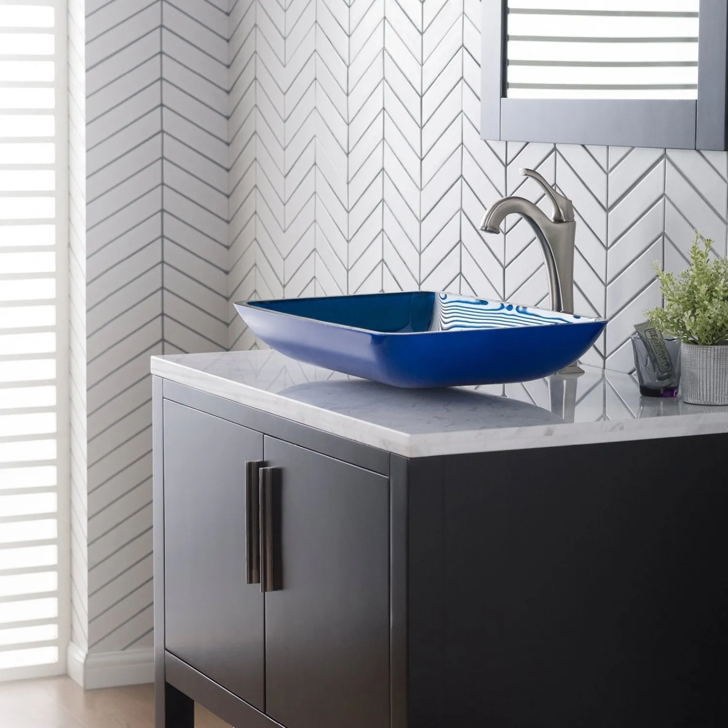 New 22-Inch Rectangular Blue Glass Bathroom Vessel Sink and Arlo Faucet Combo Set with Pop-Up Drain Sink And Faucet Combos|Above Counter / Vessel Sinks