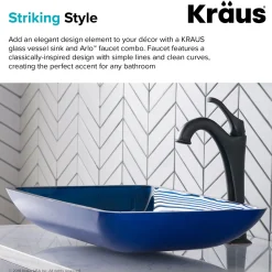 New 22-Inch Rectangular Blue Glass Bathroom Vessel Sink and Arlo Faucet Combo Set with Pop-Up Drain Sink And Faucet Combos|Above Counter / Vessel Sinks