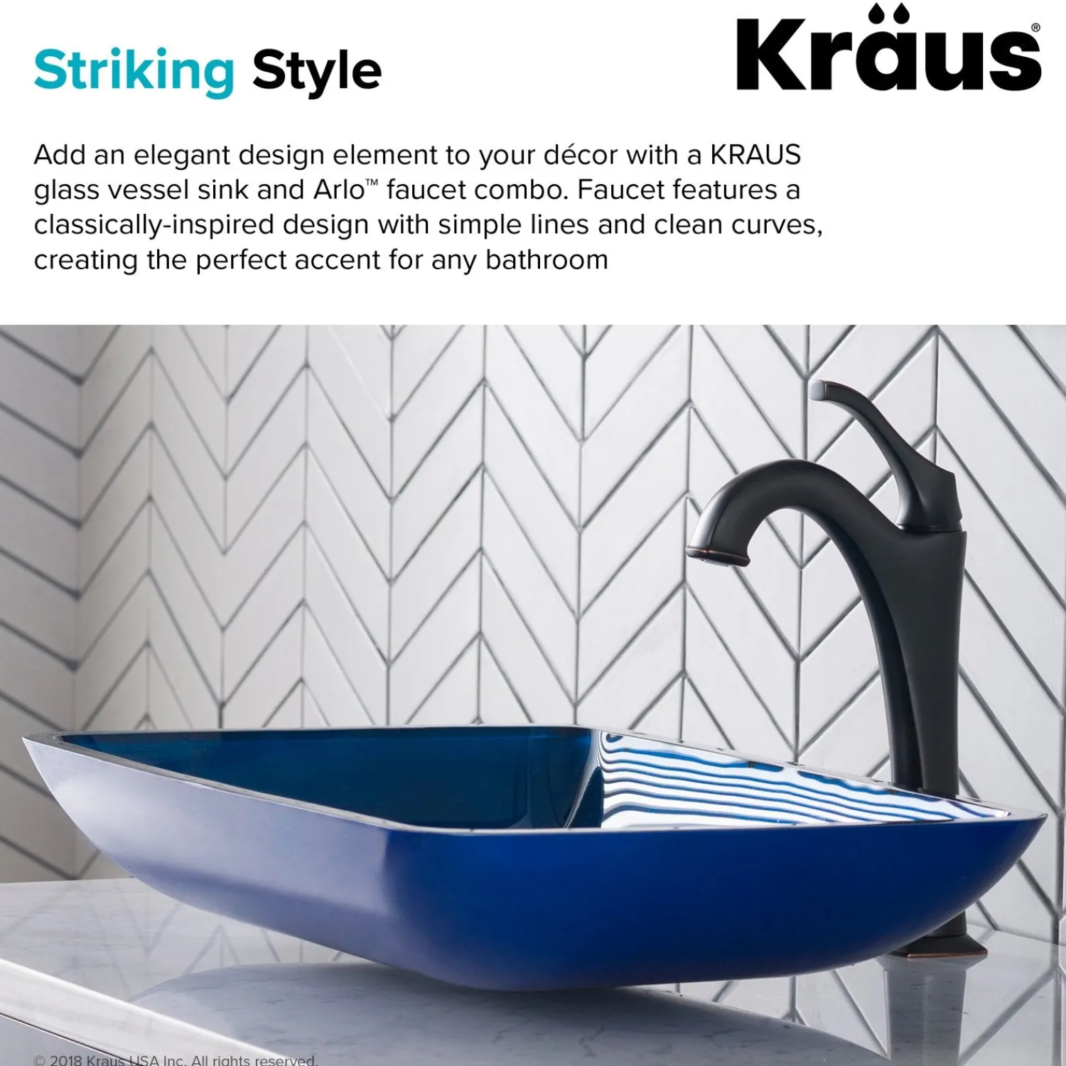 New 22-Inch Rectangular Blue Glass Bathroom Vessel Sink and Arlo Faucet Combo Set with Pop-Up Drain Sink And Faucet Combos|Above Counter / Vessel Sinks