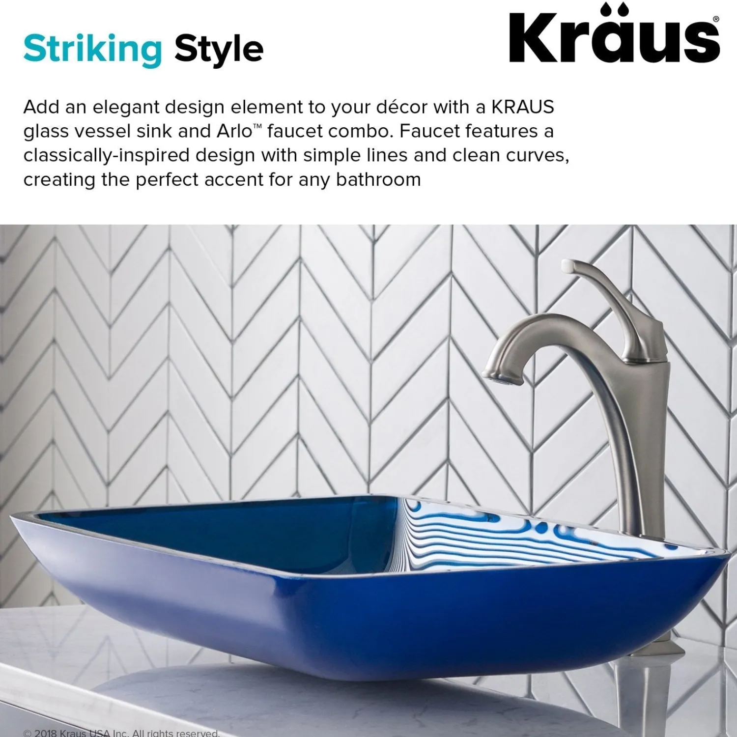 New 22-Inch Rectangular Blue Glass Bathroom Vessel Sink and Arlo Faucet Combo Set with Pop-Up Drain Sink And Faucet Combos|Above Counter / Vessel Sinks