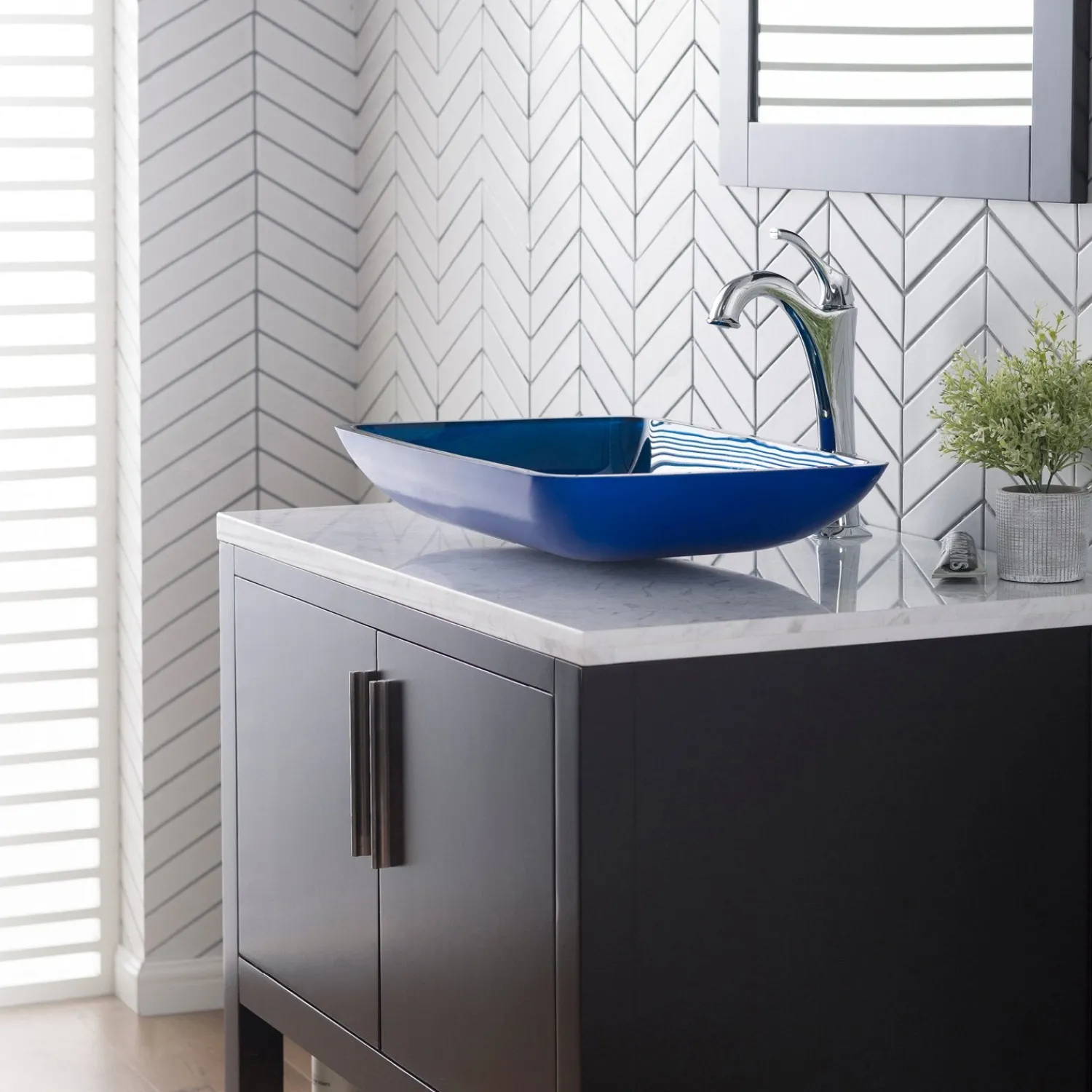 New 22-Inch Rectangular Blue Glass Bathroom Vessel Sink and Arlo Faucet Combo Set with Pop-Up Drain Sink And Faucet Combos|Above Counter / Vessel Sinks