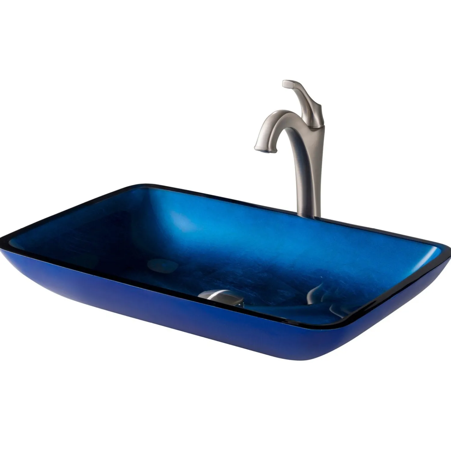 New 22-Inch Rectangular Blue Glass Bathroom Vessel Sink and Arlo Faucet Combo Set with Pop-Up Drain Sink And Faucet Combos|Above Counter / Vessel Sinks