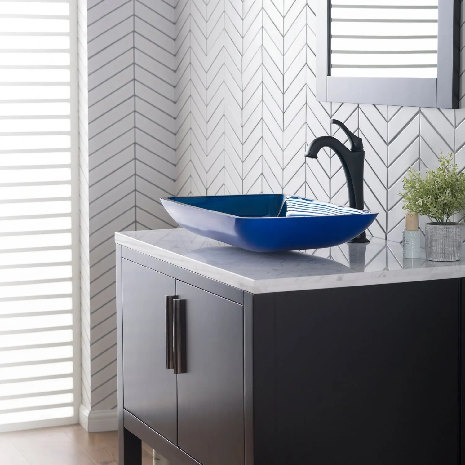 New 22-Inch Rectangular Blue Glass Bathroom Vessel Sink and Arlo Faucet Combo Set with Pop-Up Drain Sink And Faucet Combos|Above Counter / Vessel Sinks