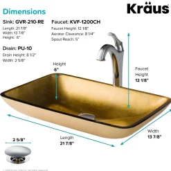 22-Inch Rectangular Gold Glass Bathroom Vessel Sink and Arlo Faucet Combo Set with Pop-Up Drain Sink And Faucet Combos|Above Counter / Vessel Sinks