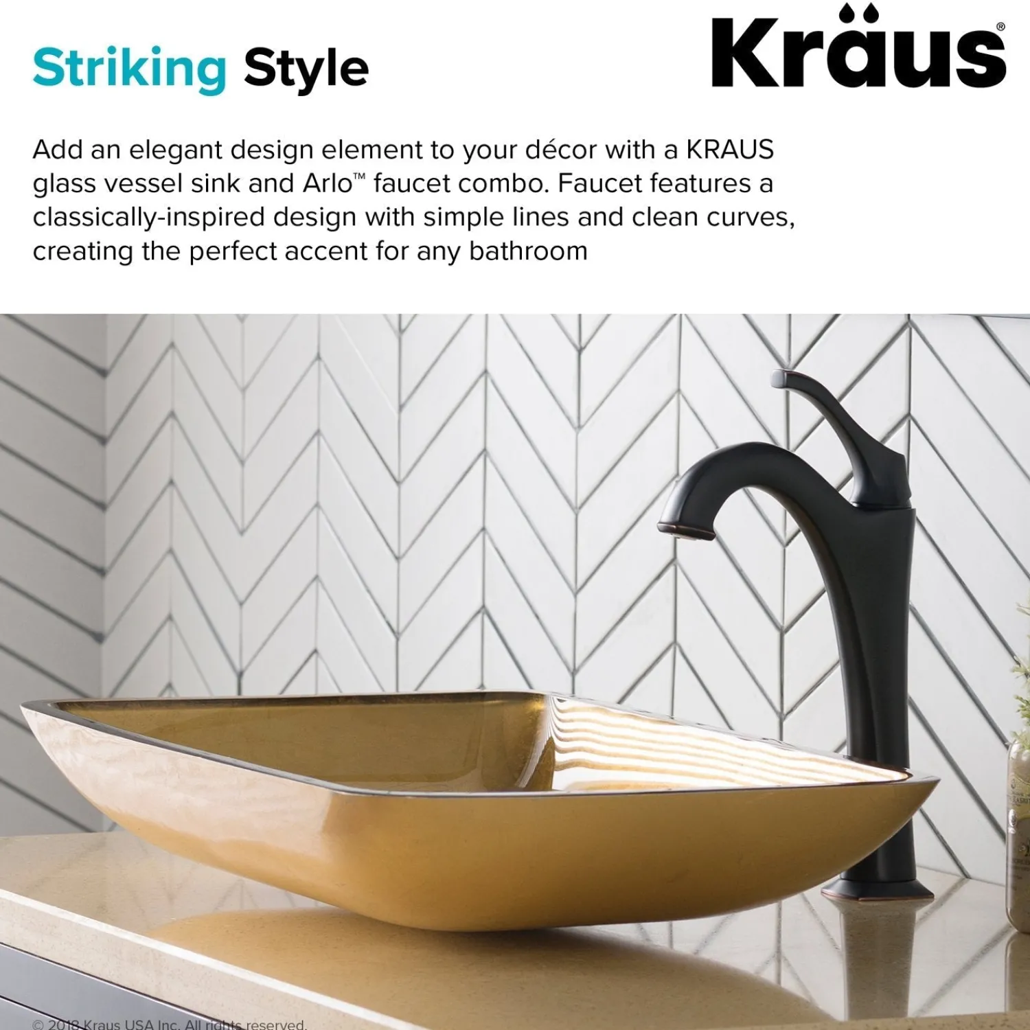 22-Inch Rectangular Gold Glass Bathroom Vessel Sink and Arlo Faucet Combo Set with Pop-Up Drain Sink And Faucet Combos|Above Counter / Vessel Sinks