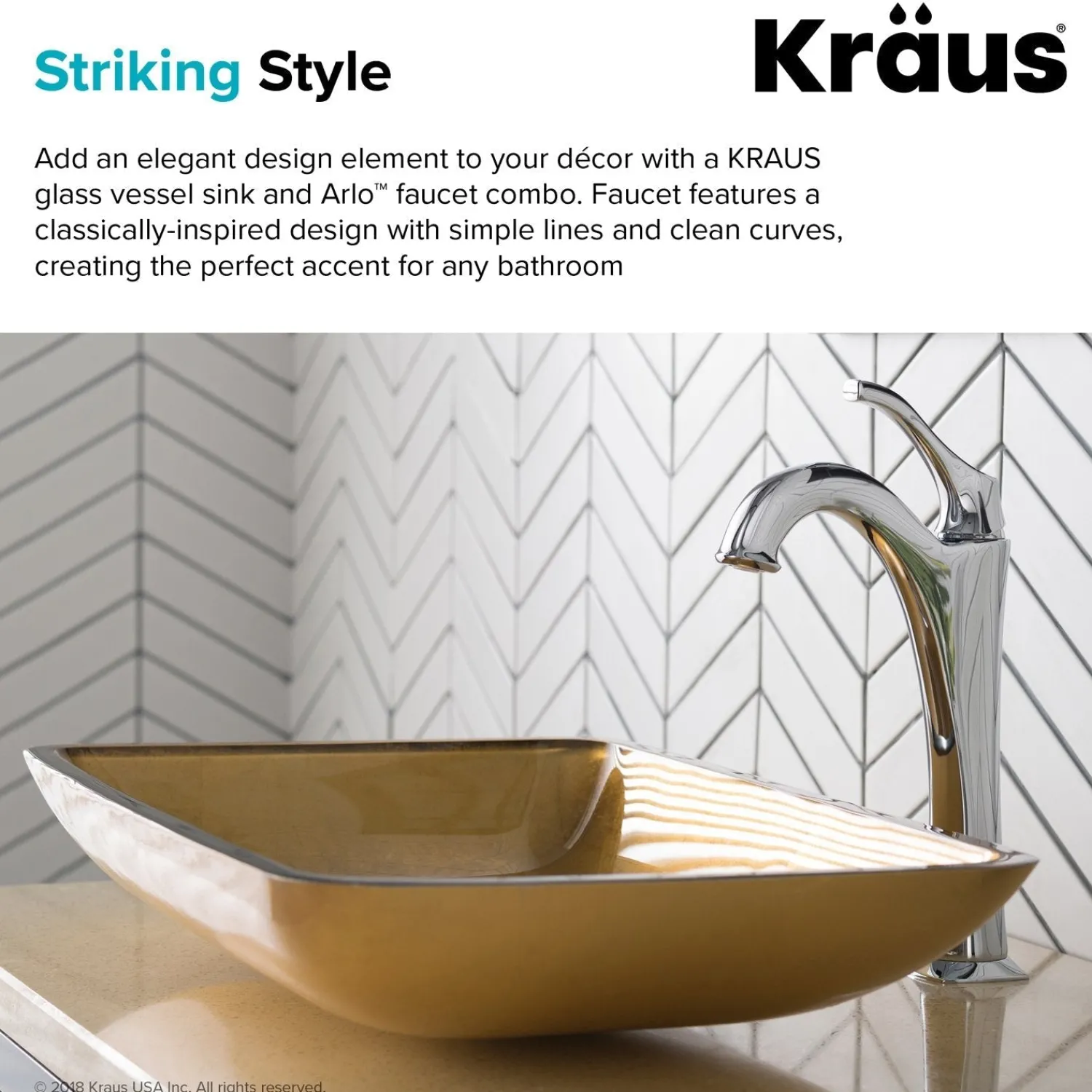 22-Inch Rectangular Gold Glass Bathroom Vessel Sink and Arlo Faucet Combo Set with Pop-Up Drain Sink And Faucet Combos|Above Counter / Vessel Sinks